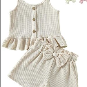 Cream Knit Tank and Shorts Set